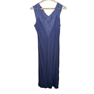 La Perla Navy Viscose Silk Lace Maxi Nightgown Sleep Dress US 12 EU 42